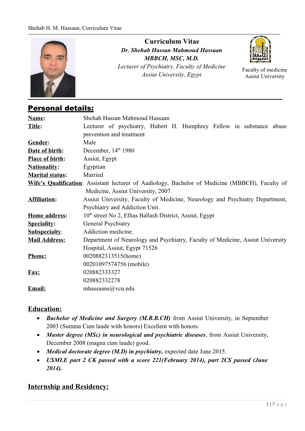 Shehab Hassan Mahmoud Hassaan Curriculum Vitae