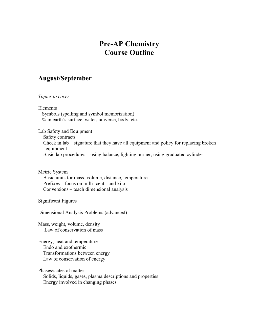 Pre-AP Chemistry