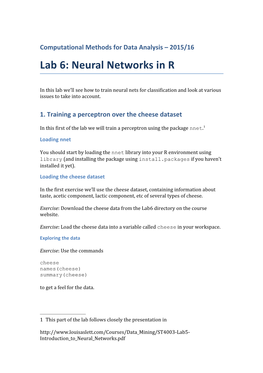 Computational Methods for Data Analysis 2015/16