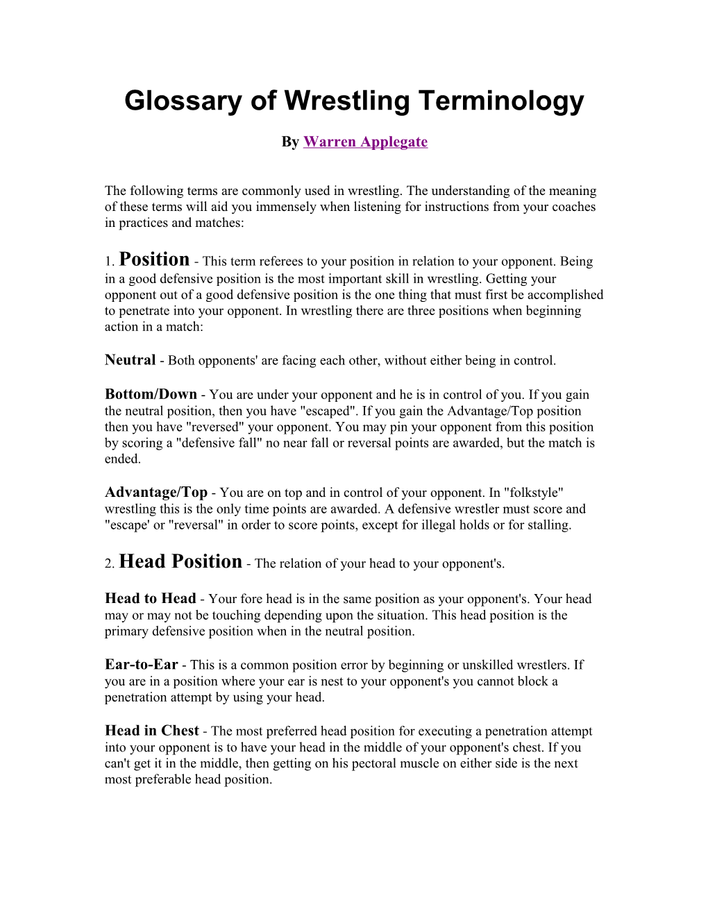 Glossary of Wrestling Terminology