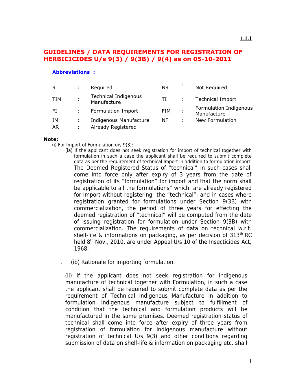 Guidelines / Data Requirements for Registration of Herbicides