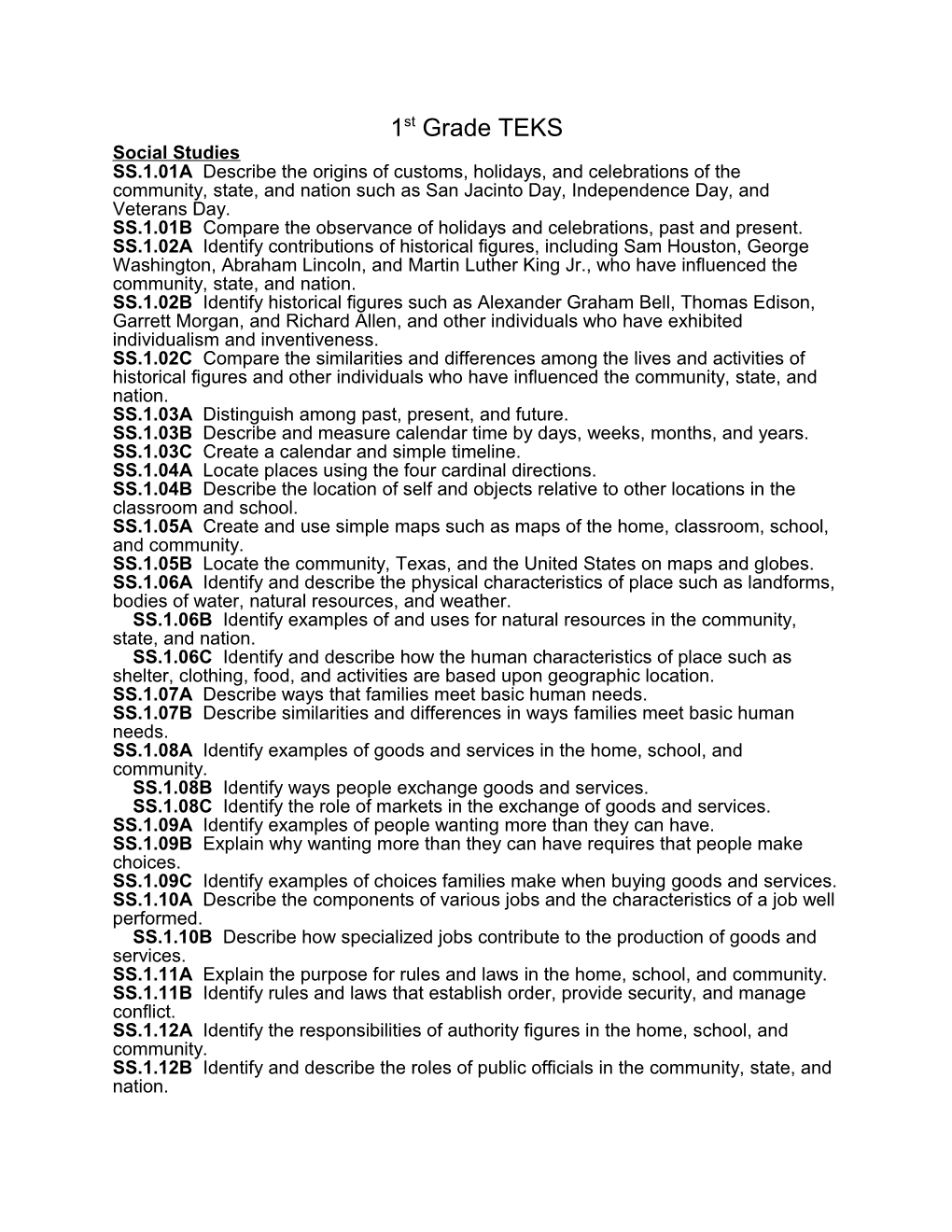 SS.1.01B Compare the Observance of Holidays and Celebrations, Past and Present