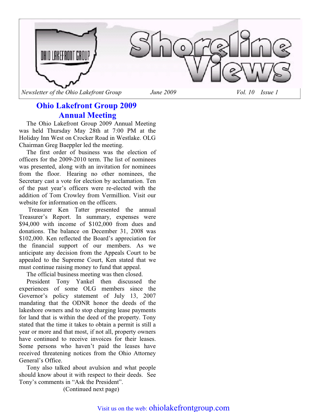 Newsletter of the Ohio Lakefront Group