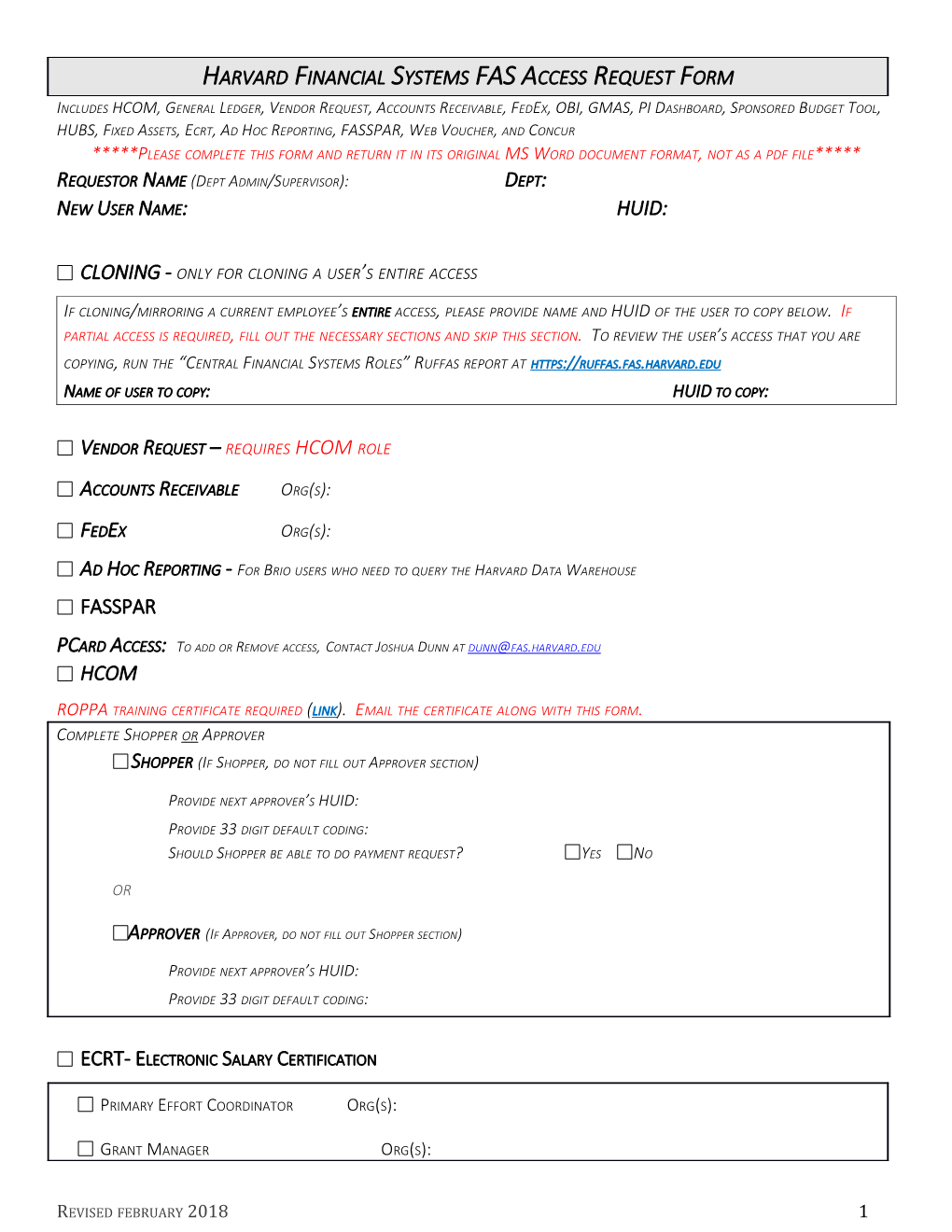 Oracle Access Request Form