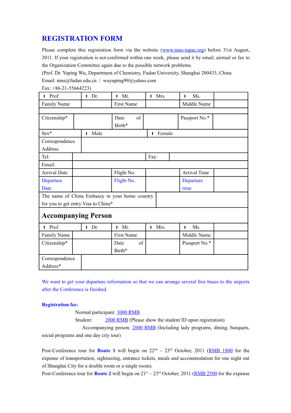 Registration & Accommodation Form