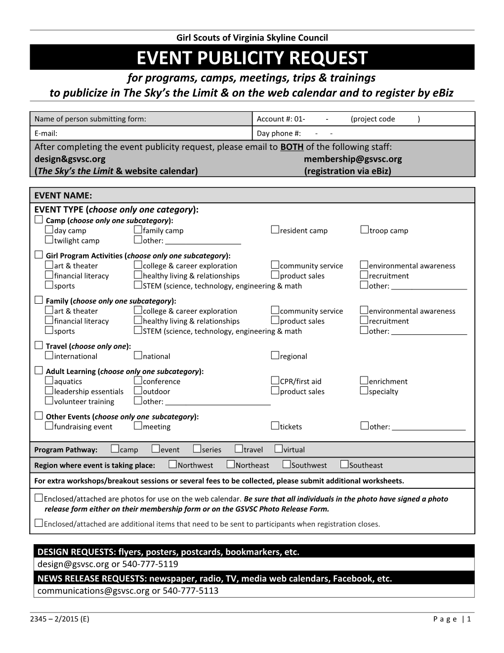 Program Event Worksheet