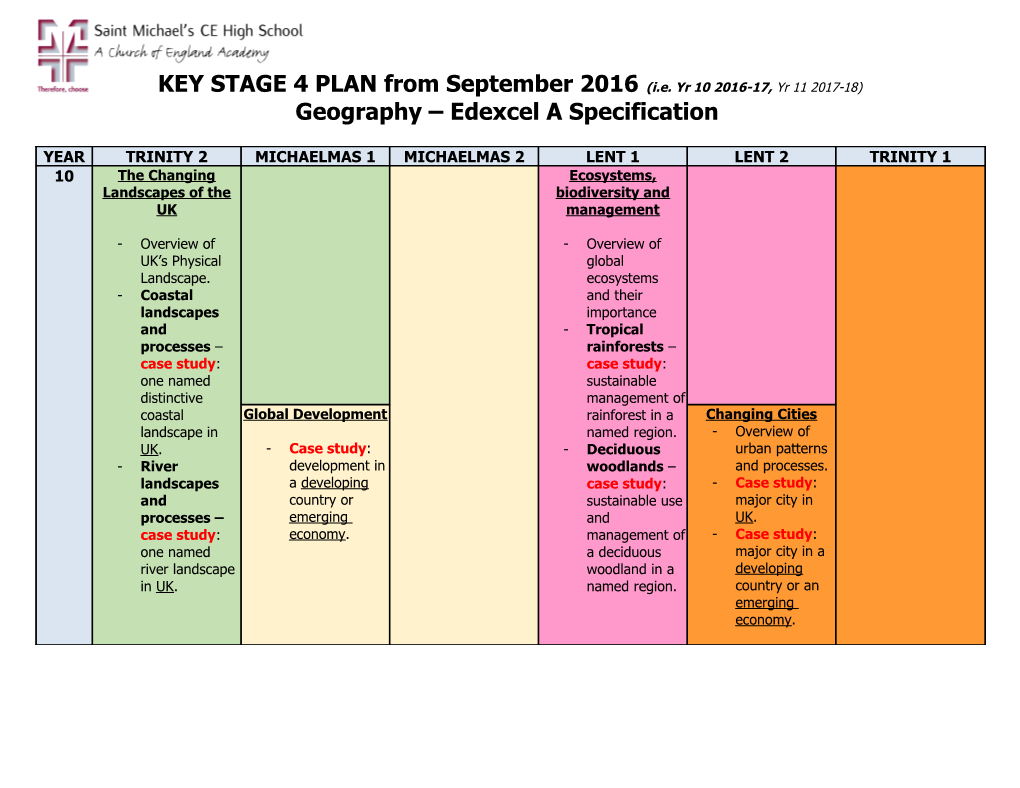 Geography Edexcel a Specification