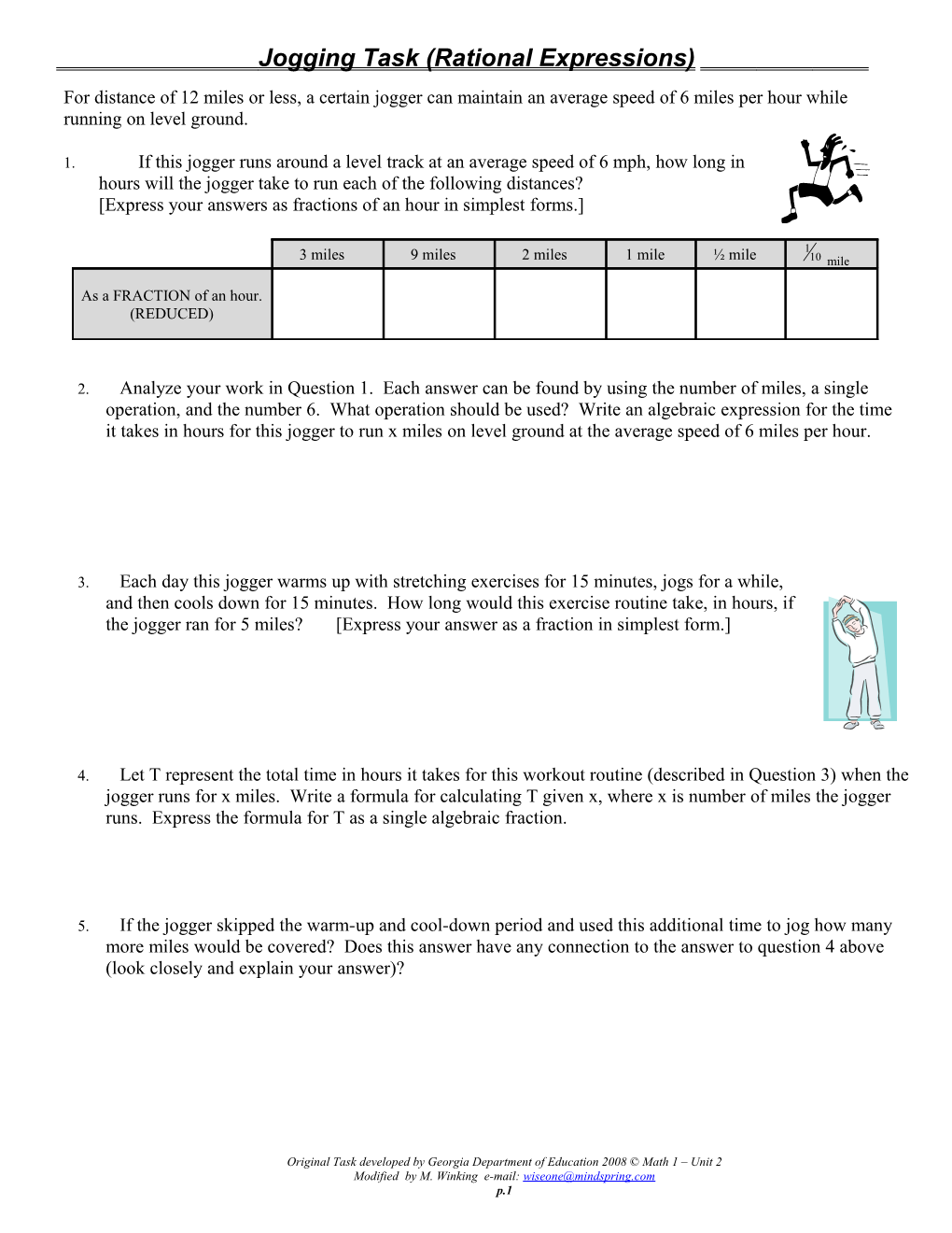 Jogging Task (Rational Expressions)