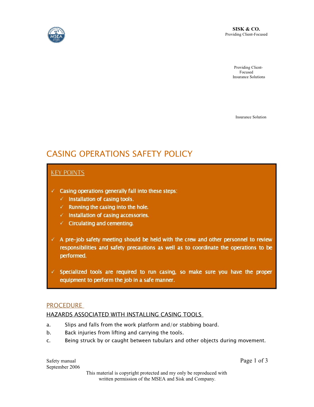 Casing Operations Safety Policy