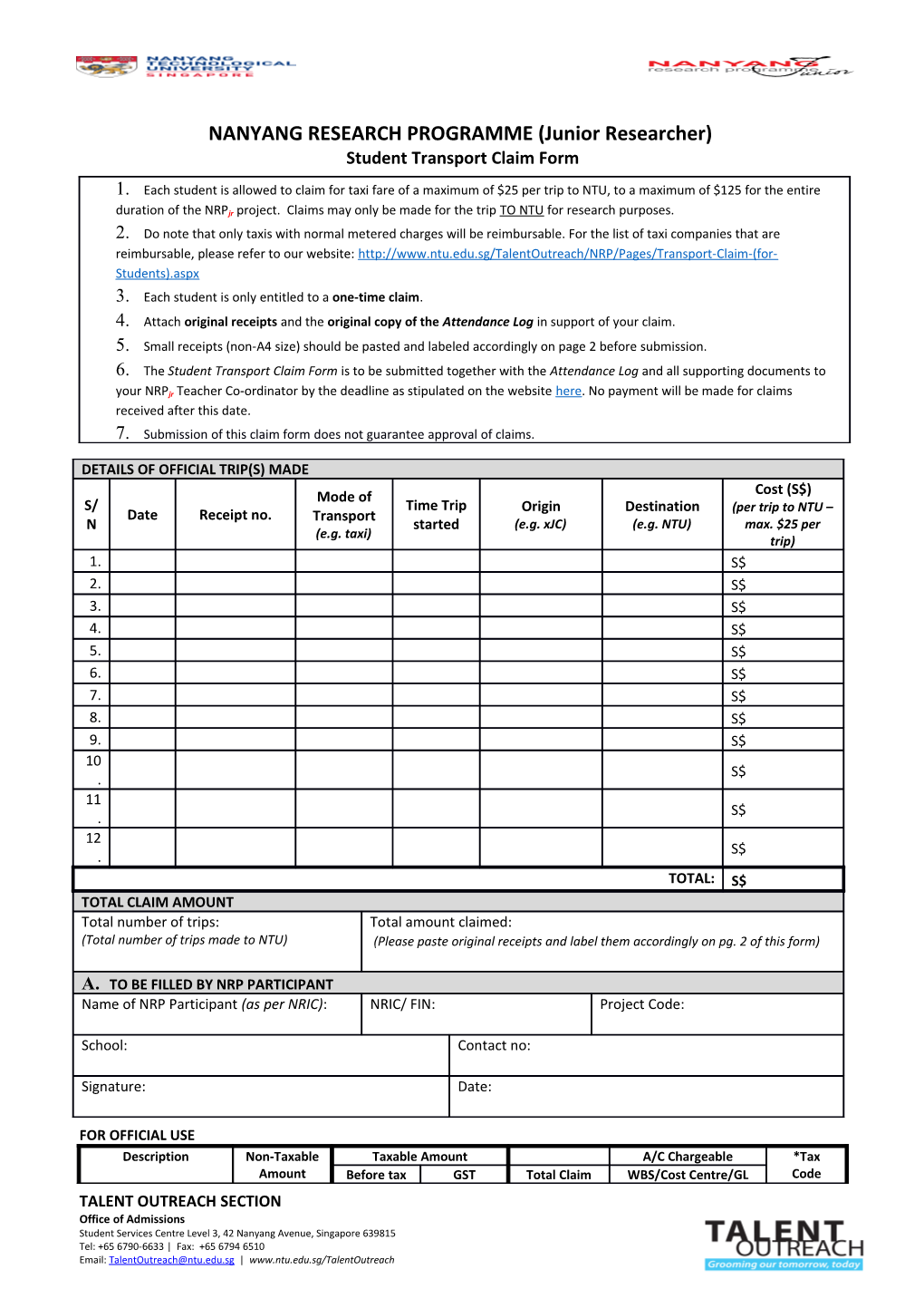 Student Transport Claims Form (Amended)