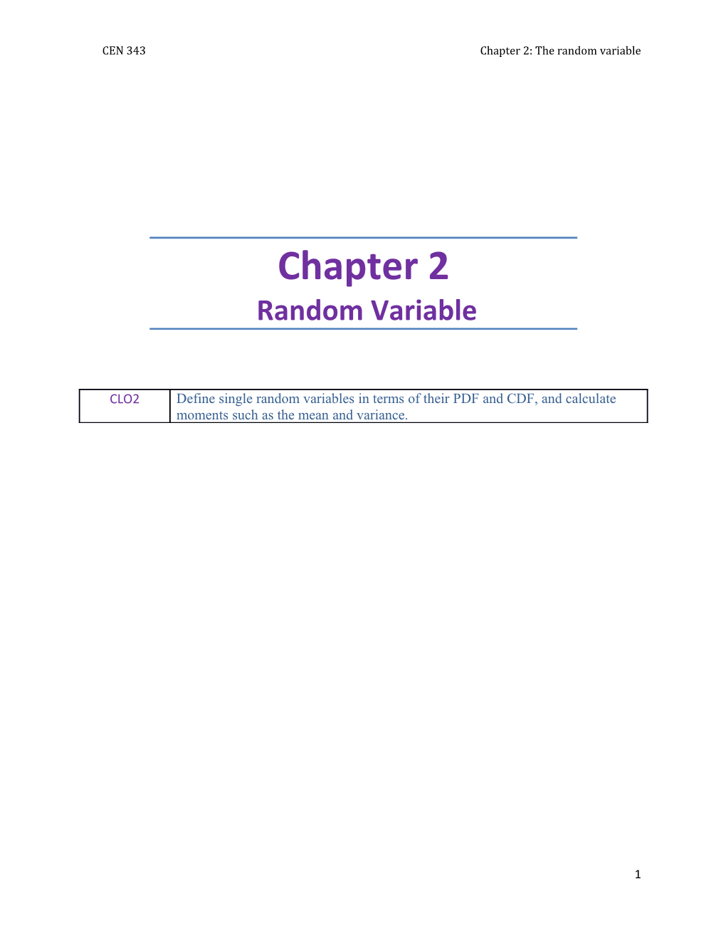 CEN 343 Chapter 2: the Random Variable