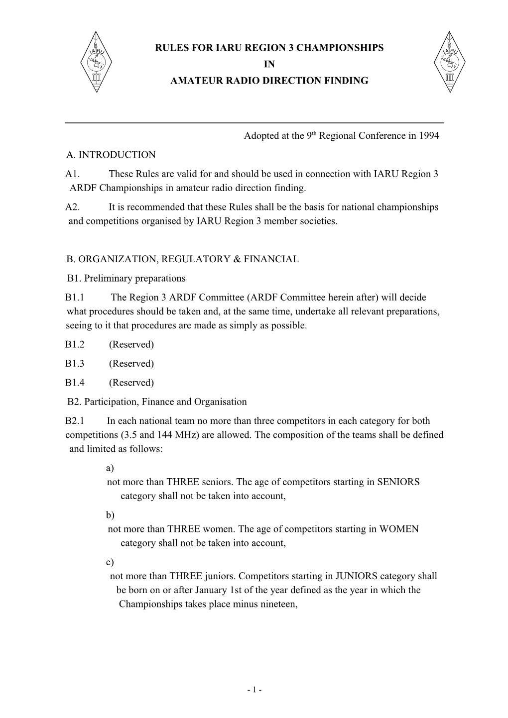 Region 3 ARDF Rules