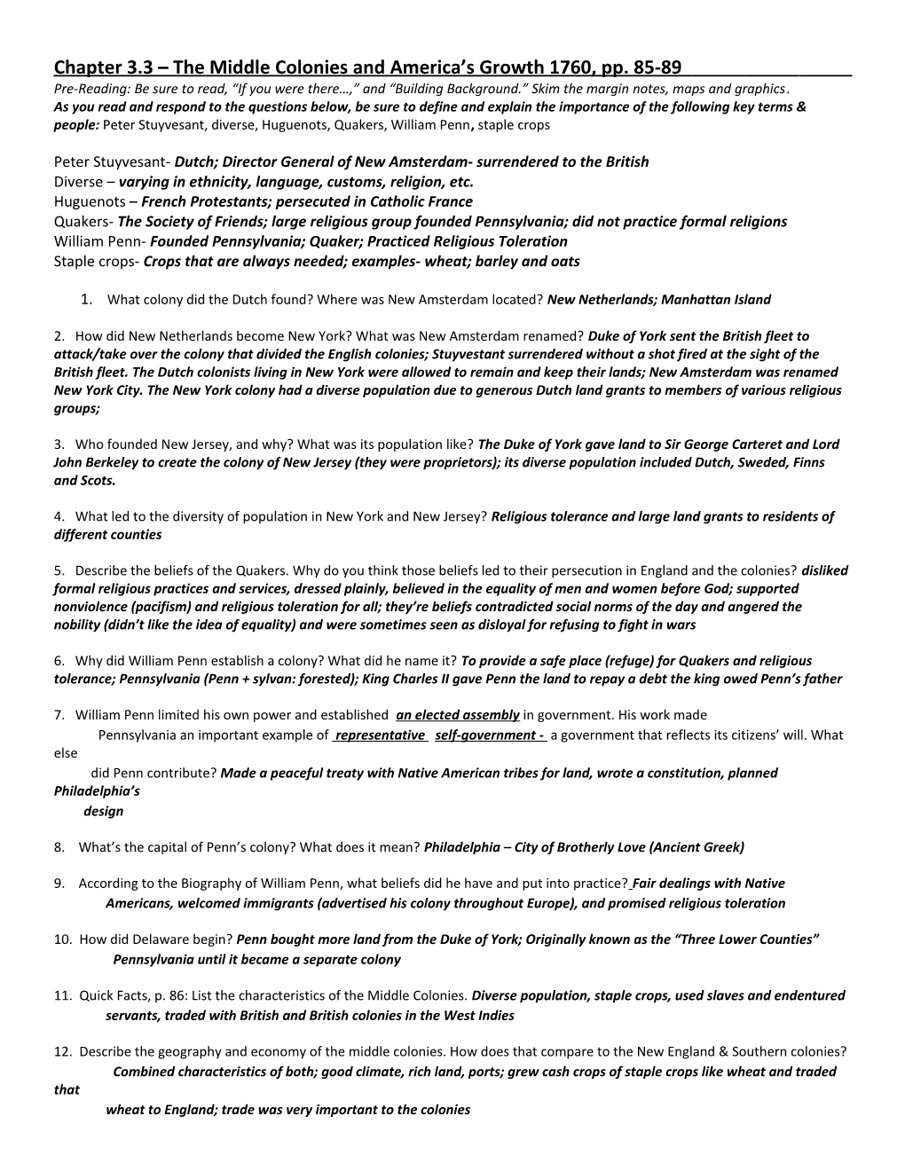 Chapter 3.3 the Middle Colonies and America S Growth 1760, Pp. 85-89