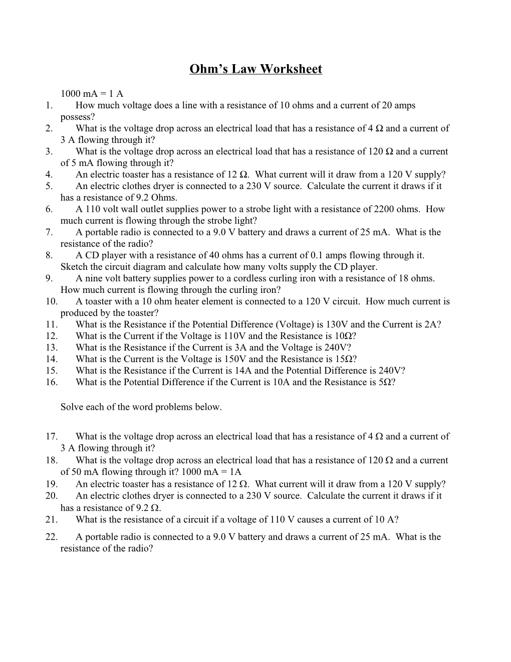 Ohm S Law Worksheet s1