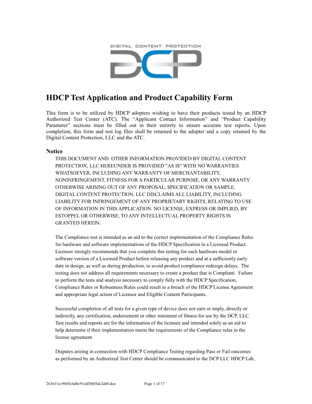Product Capability Parameter (PCP)