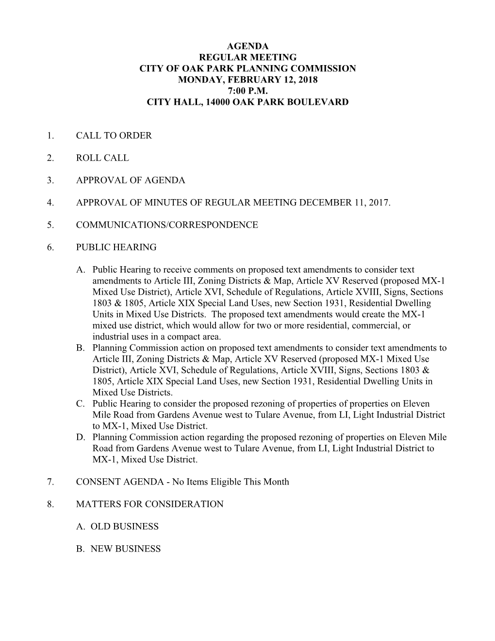City of Oak Park, Planning Commission Agenda Page 2