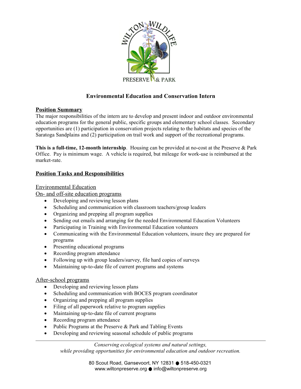 Environmental Education and Conservation Intern