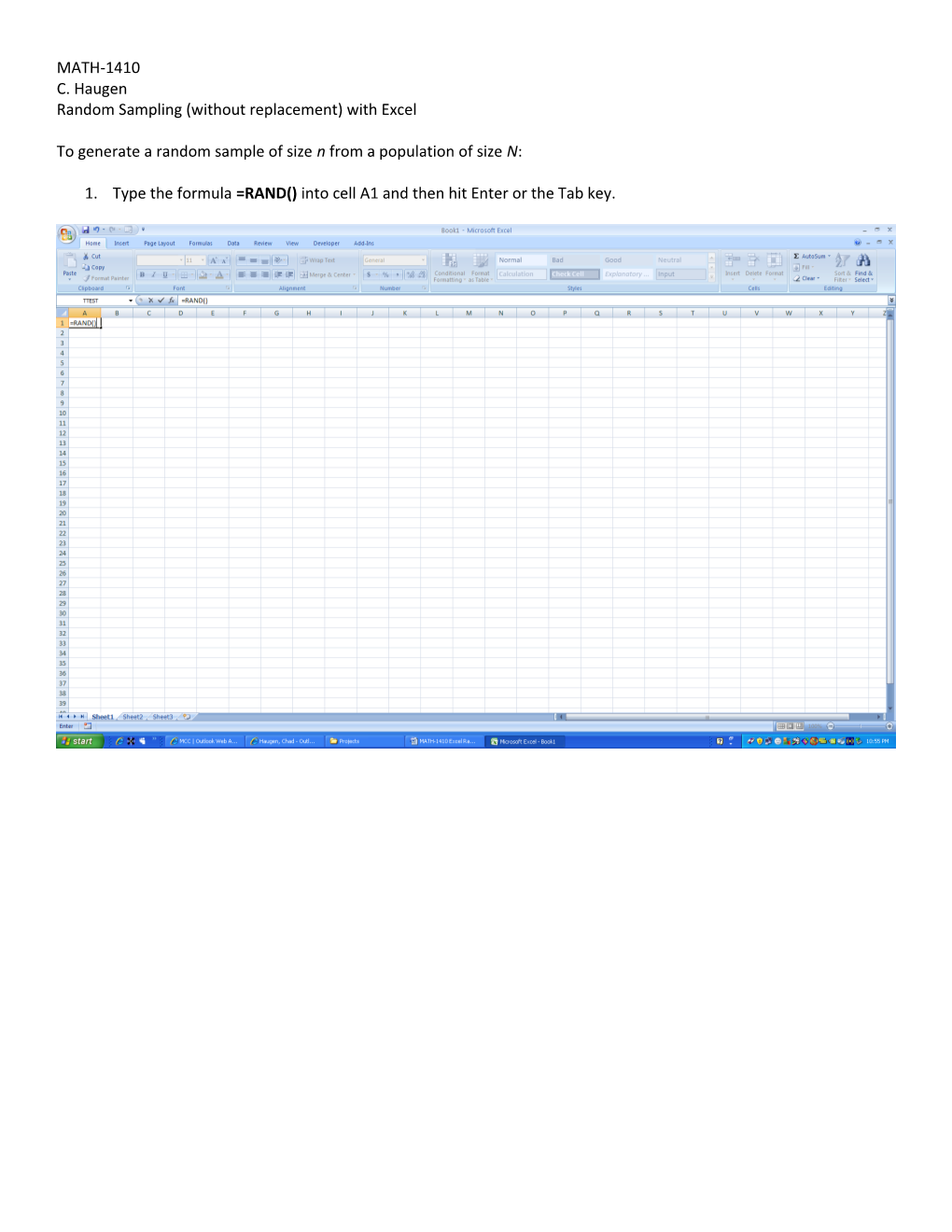 Random Sampling (Without Replacement) with Excel