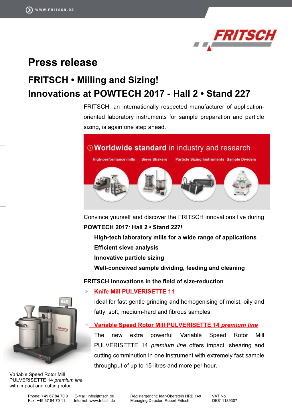 FRITSCH Milling and Sizing!