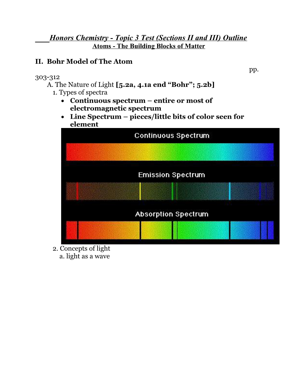 Honors Chemistry - Topic 3 Test (Sections II and III) Outline