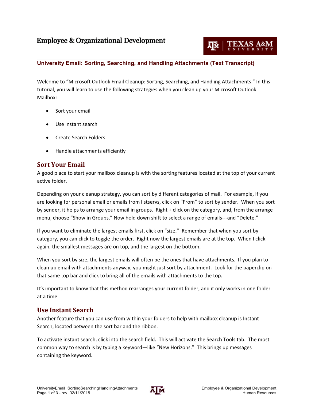 University Email: Sorting, Searching, and Handling Attachments (Text Transcript)