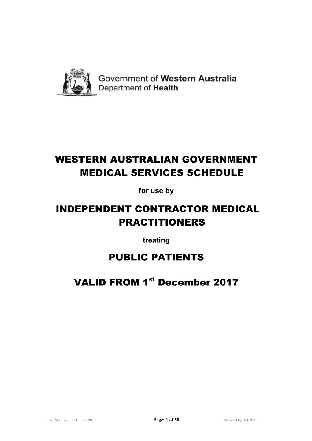 Western Australian Government Medical Services Schedule