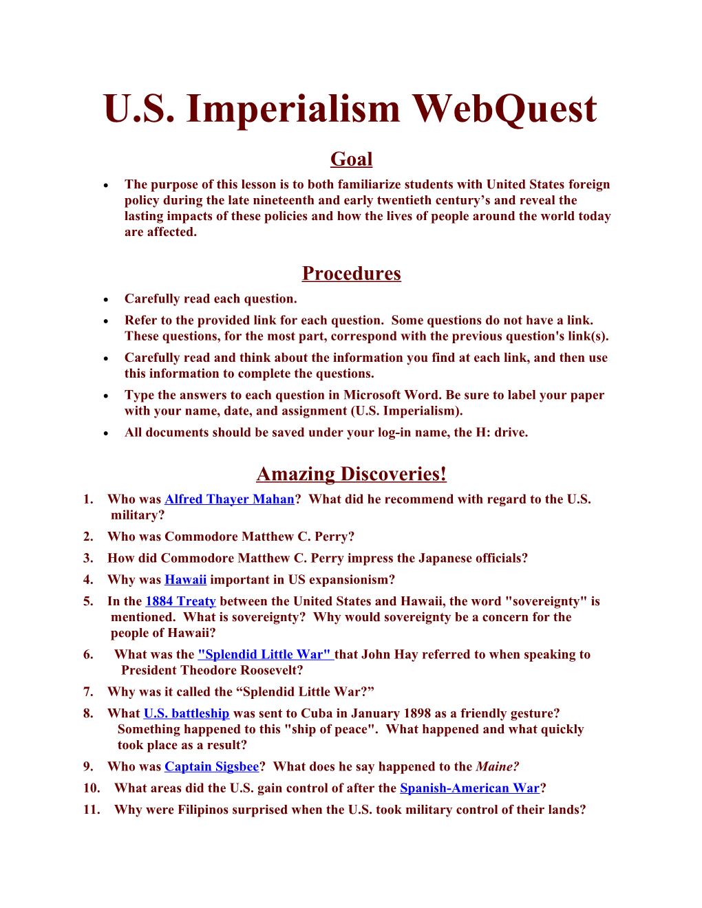 U.S. Imperialism Webquest