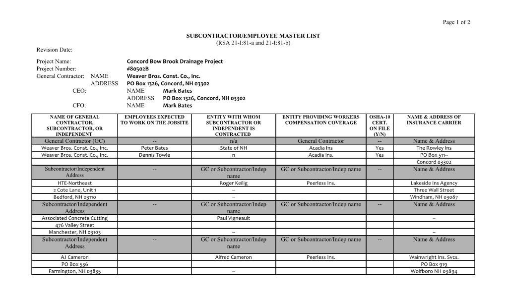 Subcontractor/Employee Master List s2