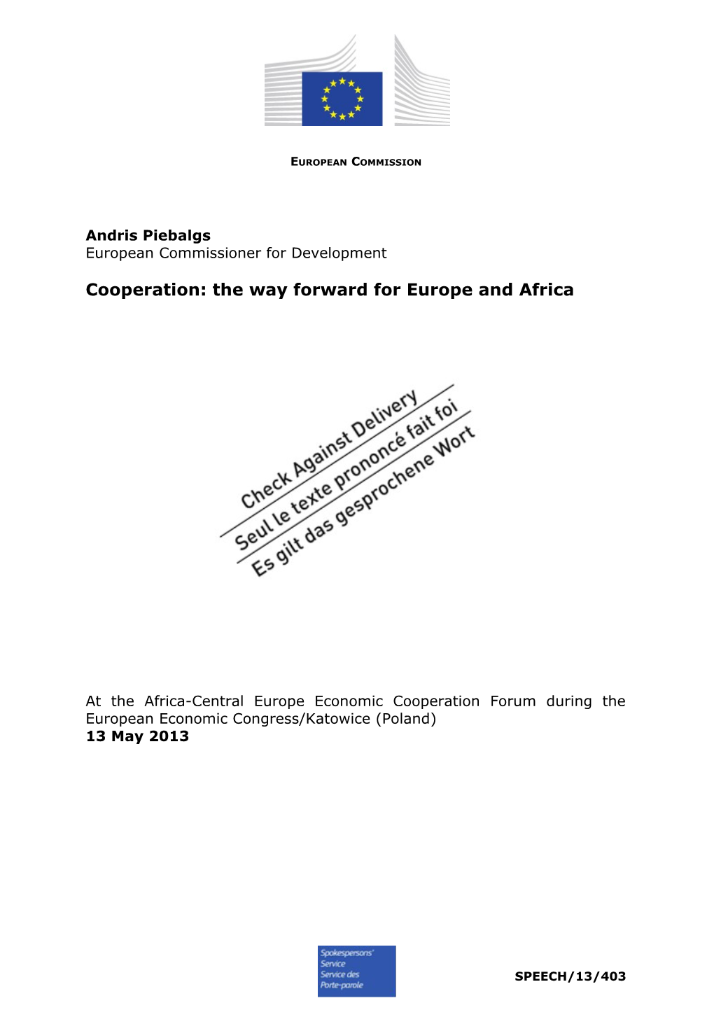 Cooperation: the Way Forward for Europe and Africa