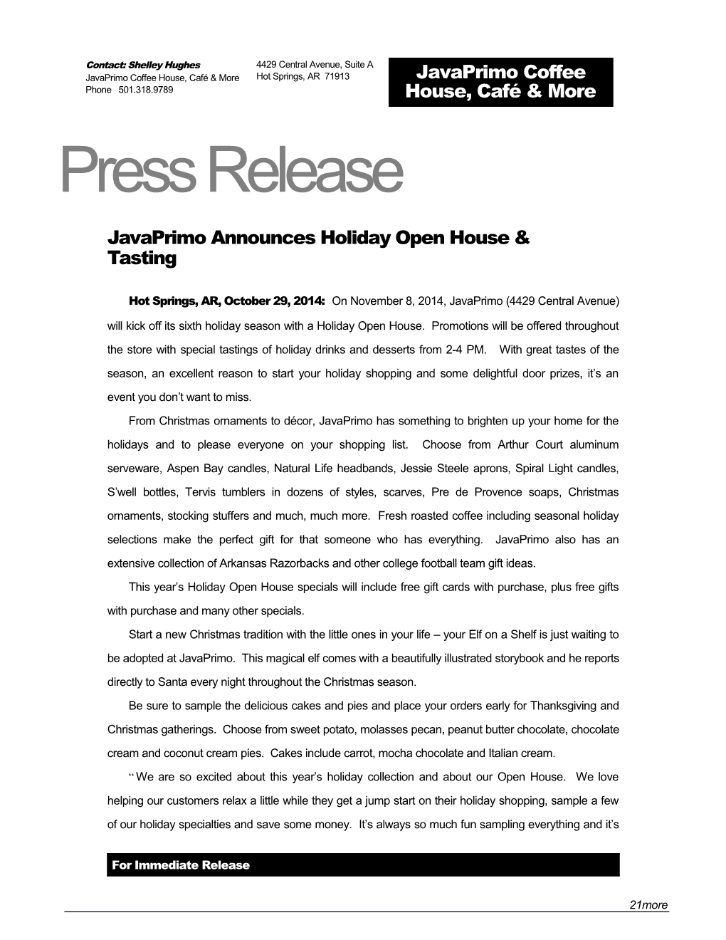 Page 2 Javaprimo Press Release