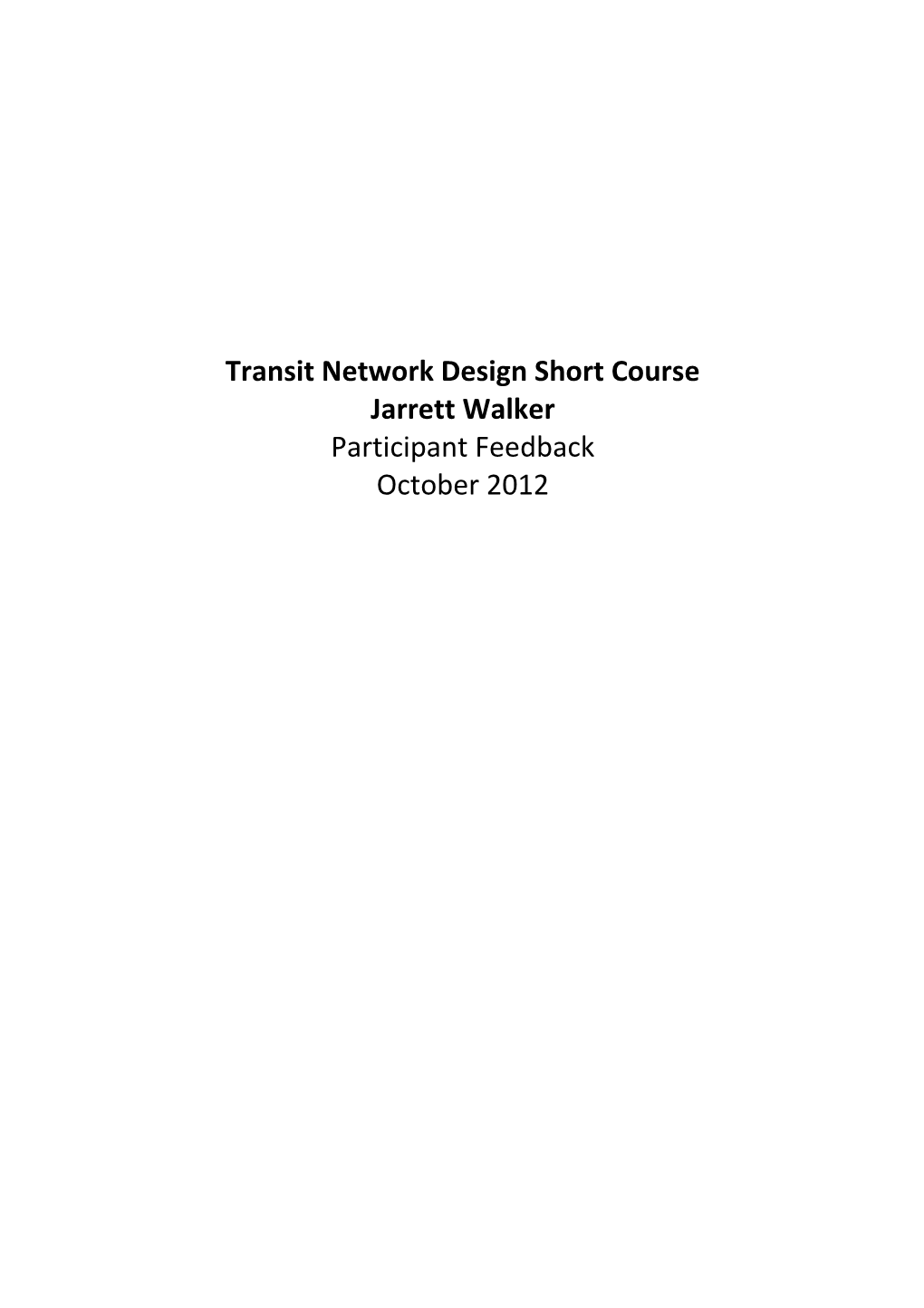 Transit Network Design Short Course