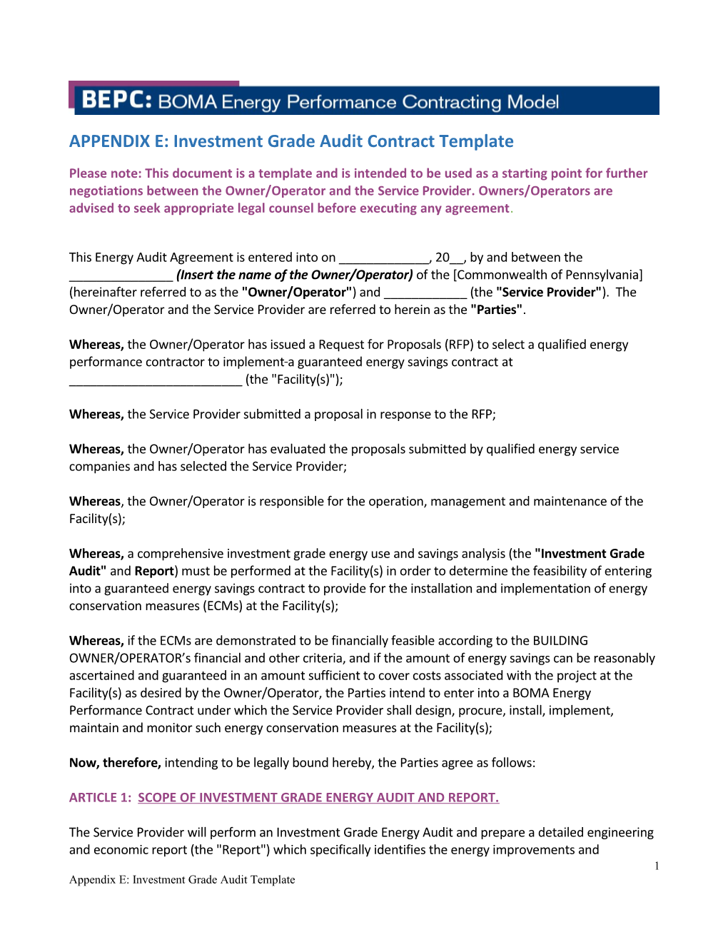 Investment Grade Audit Agreement
