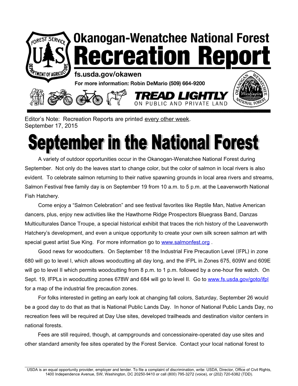 Editor S Note: Recreation Reports Are Printed Every Week Through Memorial Day s1