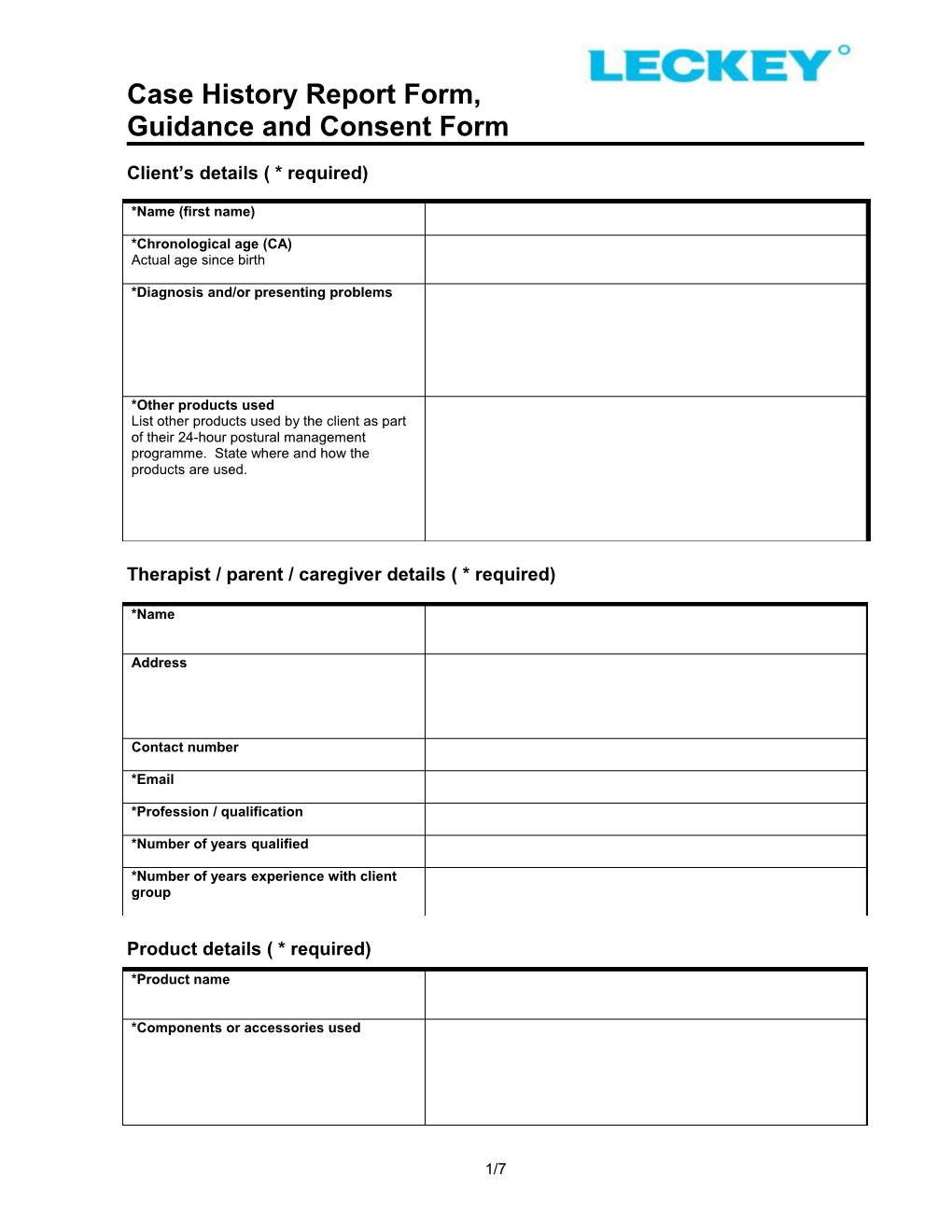 Case History Report Form