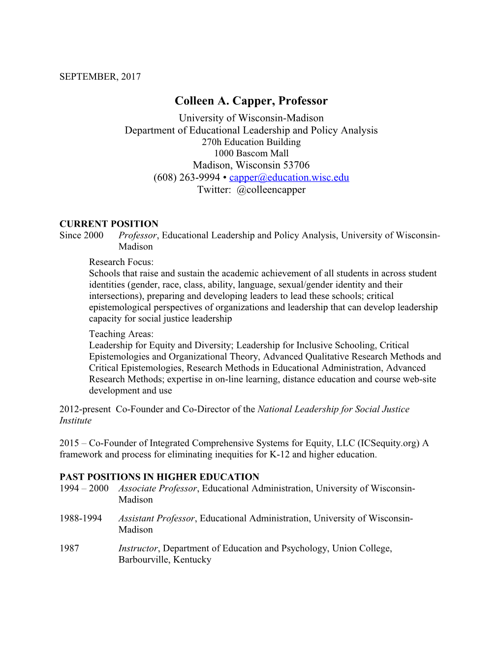 Colleen A. Capper, Professor