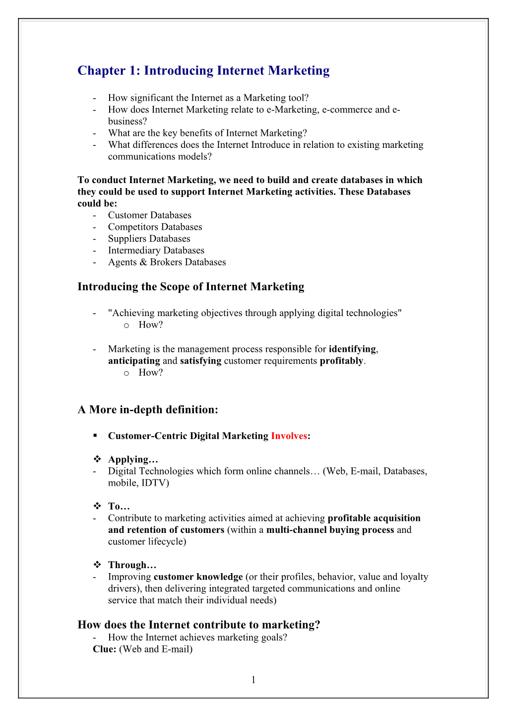 Chapter 1: Introducing Internet Marketing