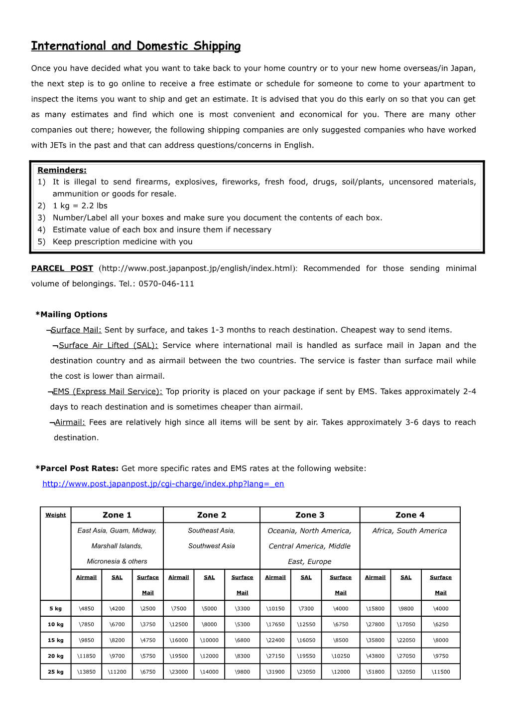 International and Domestic Shipping