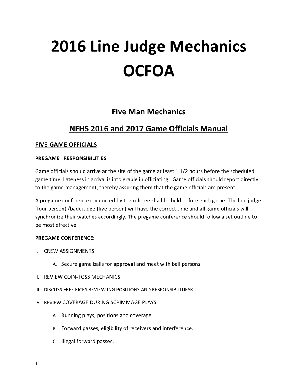 2016 Line Judge Mechanics OCFOA