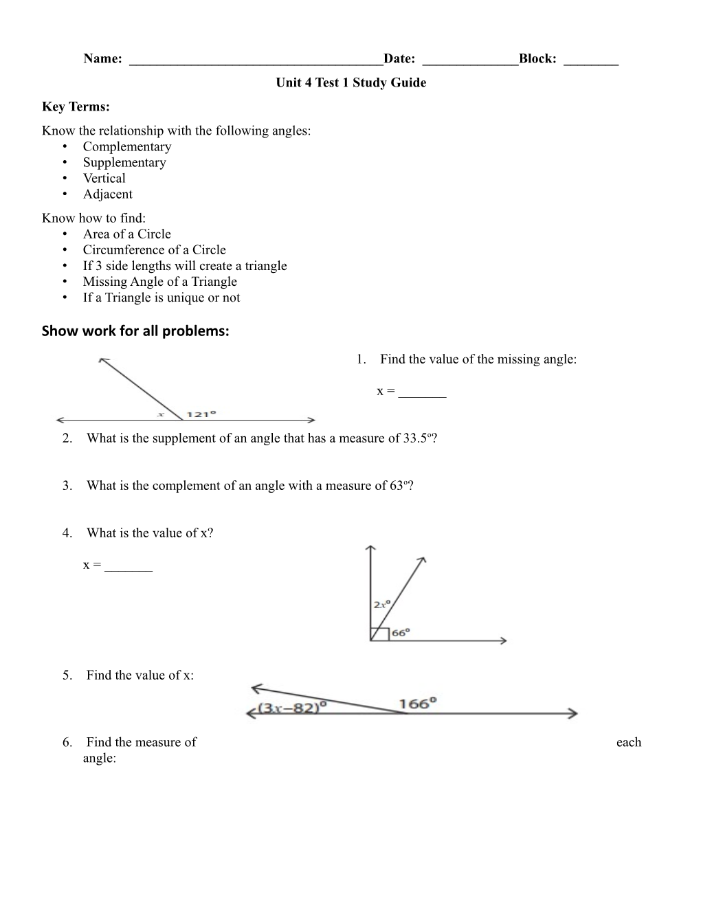 Unit 4 Test 1 Study Guide