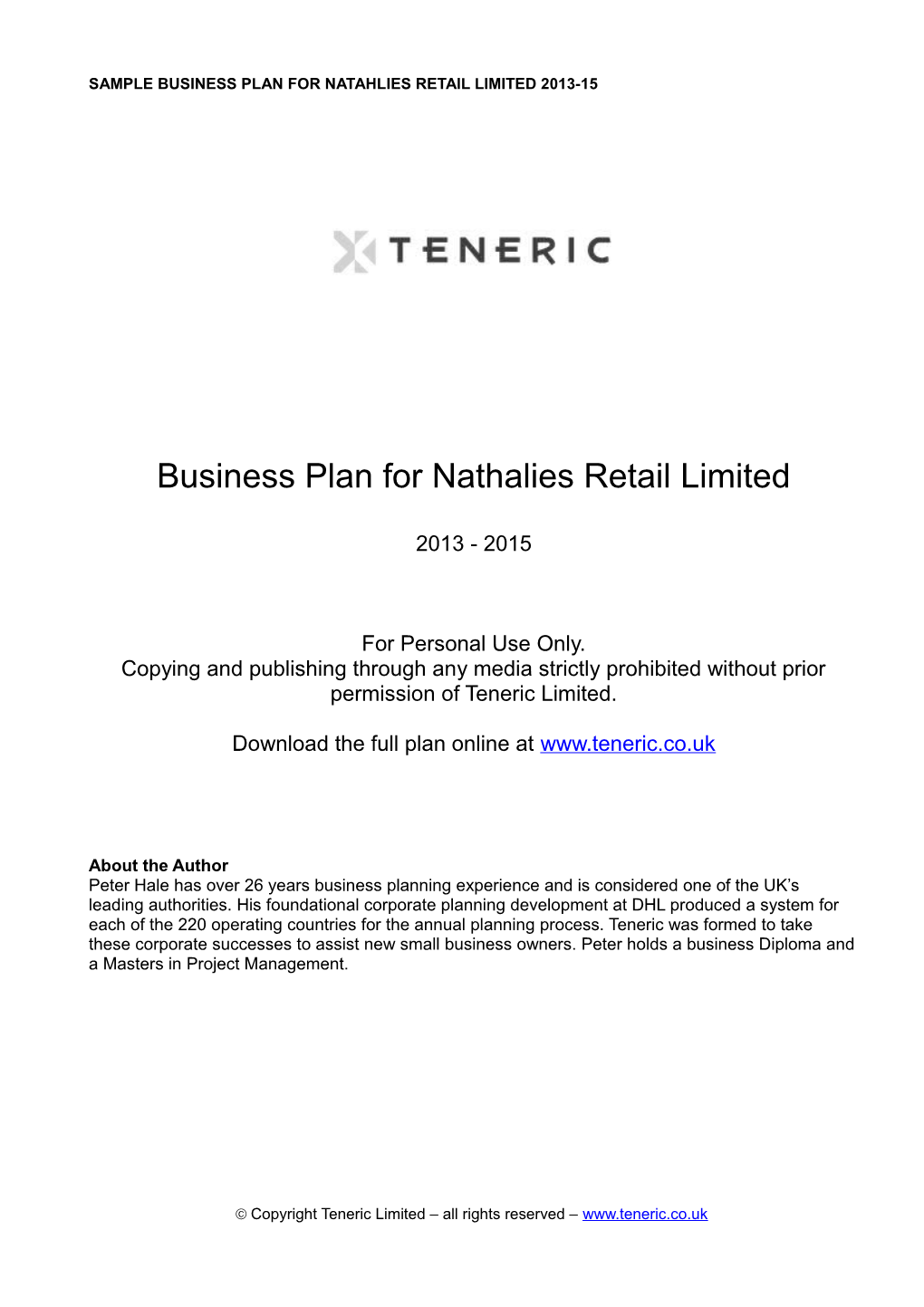 Sample Business Plan for Natahlies Retail Limited 2013-15