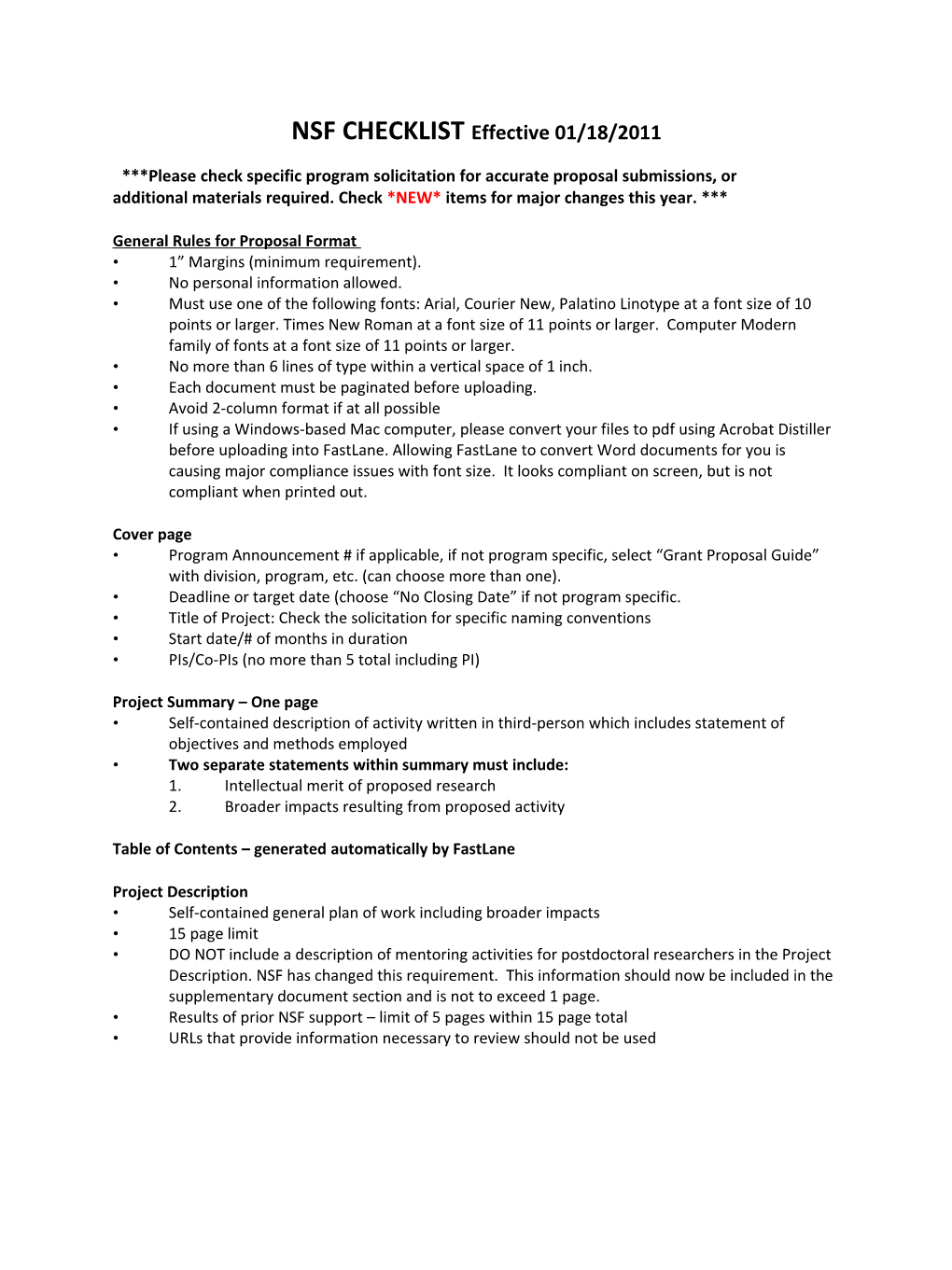 General Rules for Proposal Format