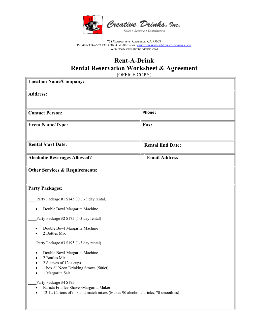 Rental Reservation Worksheet & Agreement