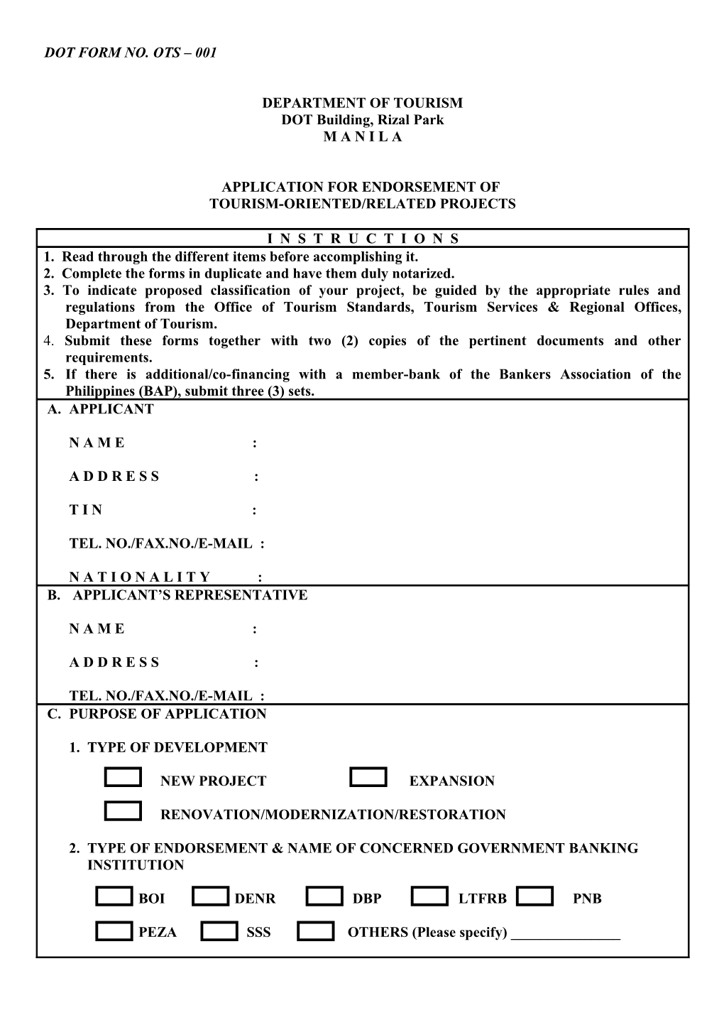 Application Form (OTS - 001)