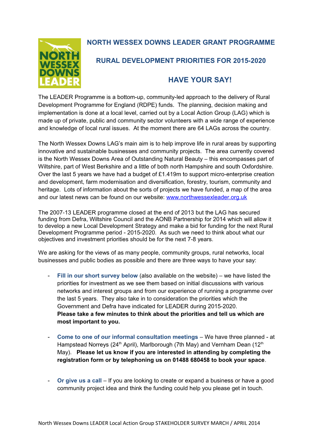 Rural Development Priorities for 2015-2020