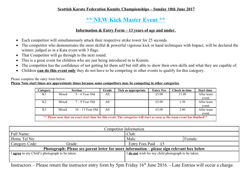 Information &Entry Form 13 Years of Age and Under