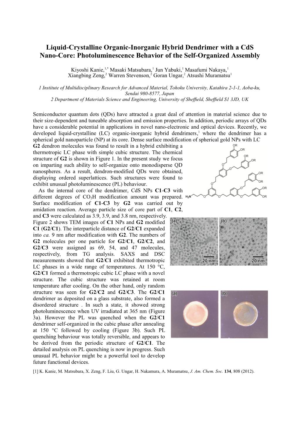 Liquid-Crystalline Organic-Inorganic Hybrid Dendrimer with Acds Nano-Core: Photoluminescence