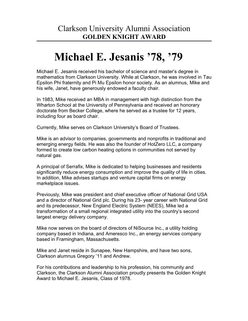 Biography of Michael E