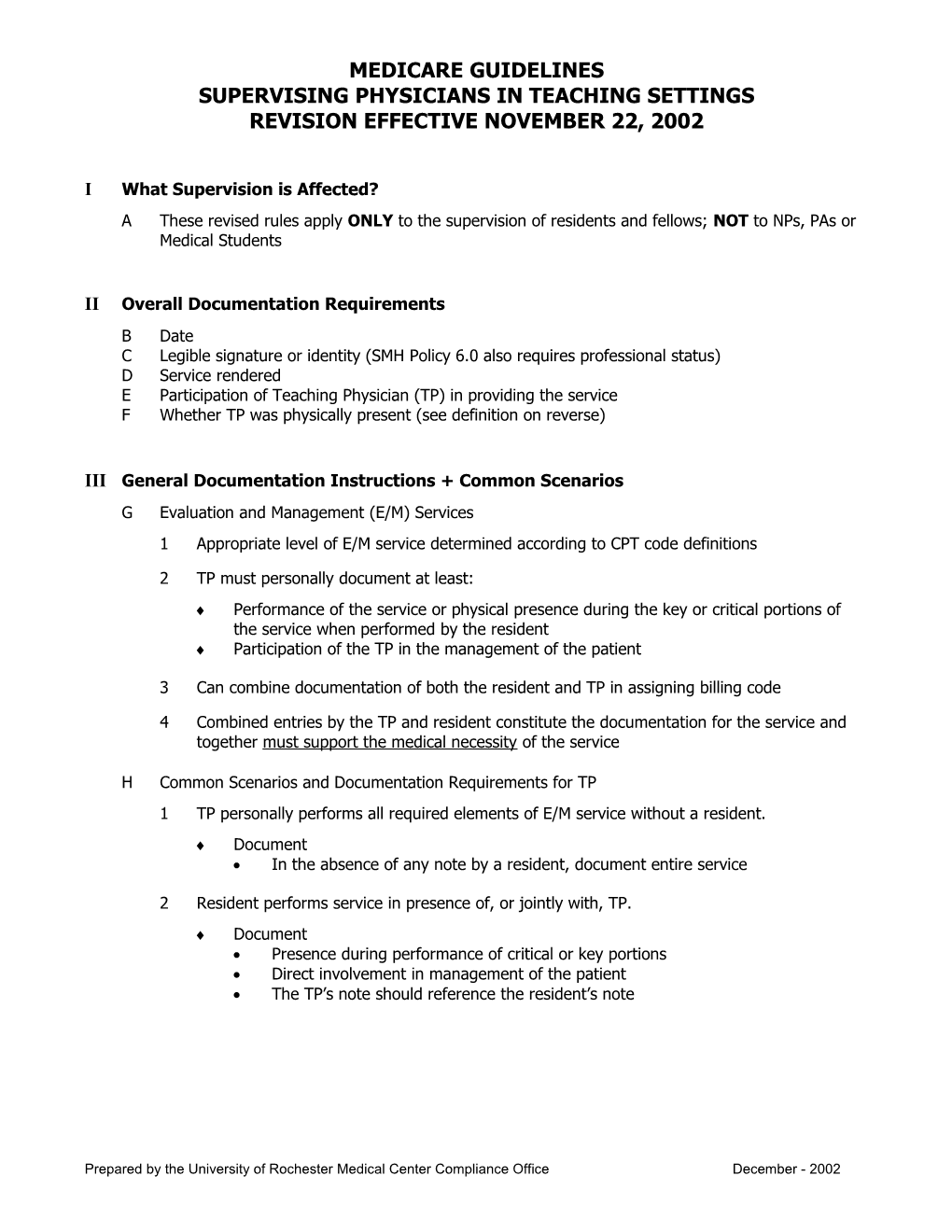 Medicare Guidelines - Supervising Physicians in Teaching Settings