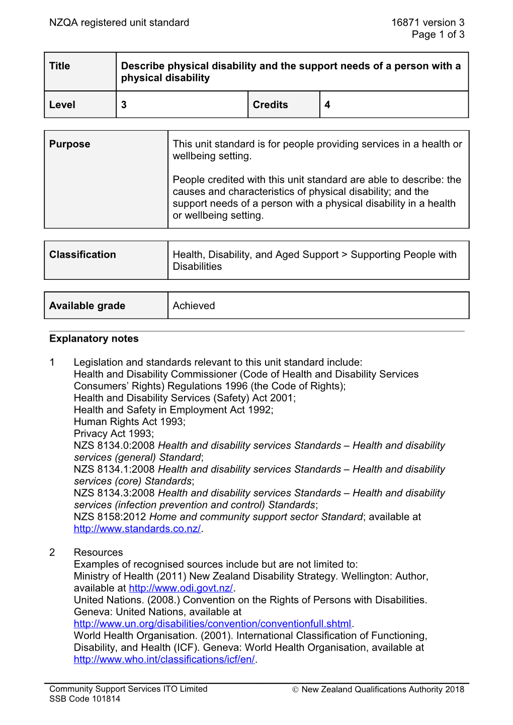 16871 Describe Physical Disability and the Support Needs of a Person with a Physical Disability