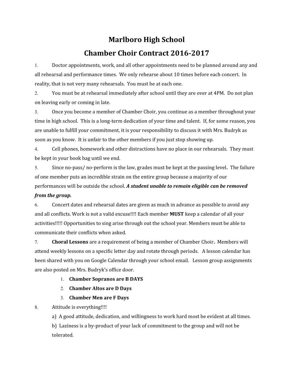 Chamber Choir Contract 2016-2017